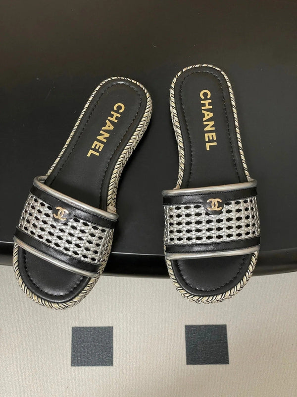 Chaussons à plateforme CC 26s en cuir de vachette noir argenté 649460