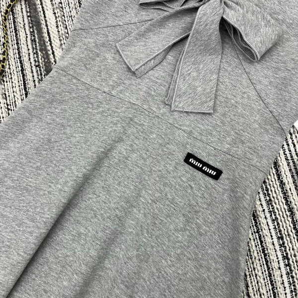 Miumiu 2026 Dress with a Bow Tie Gray Cotton