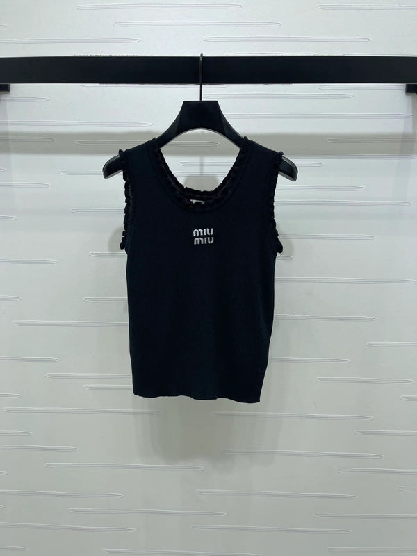 Miumiu 2026 Lace-trimmed Camisole Knit Vest Wool Tencel