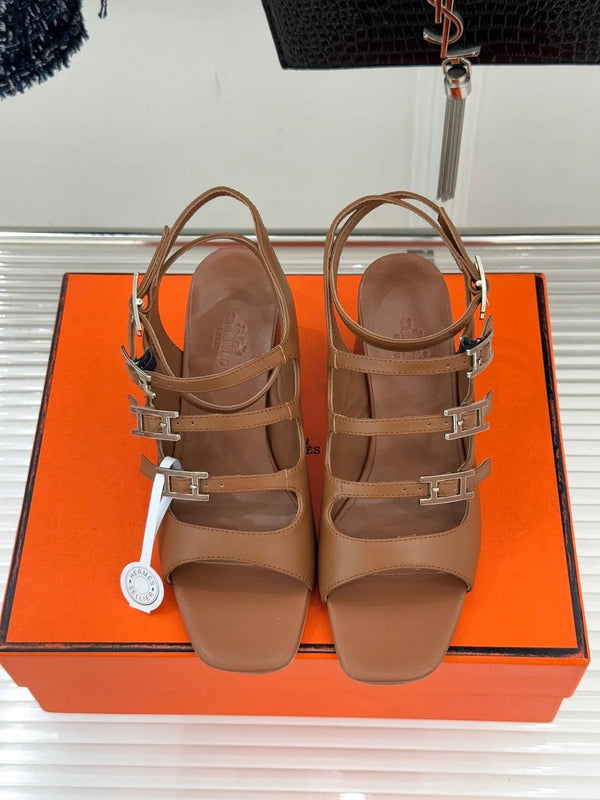 HM 26ss Peep Toe Sandals 65 Brown Sheepskin 642764