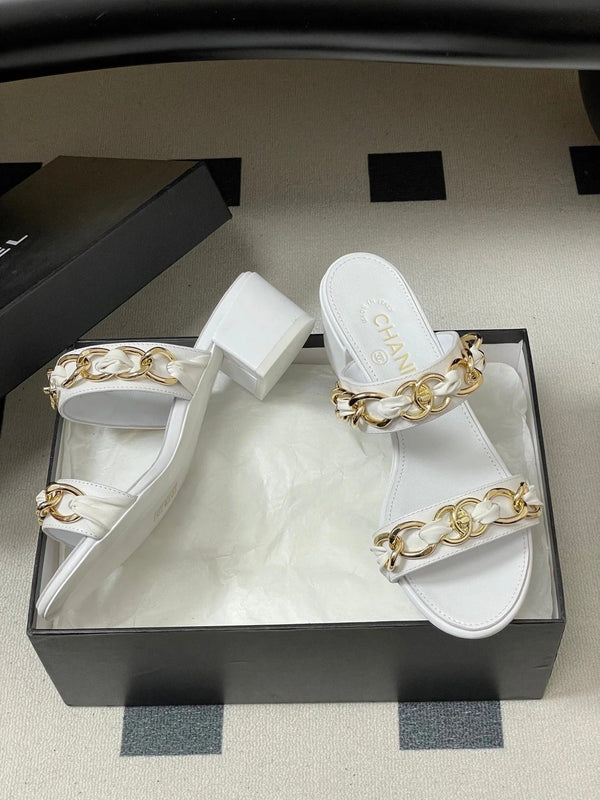 CC 26s Chunky Heels Sandals 55 White Sheepskin 649470