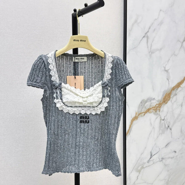 Miu 2026 Slim-fit Short-sleeved Knit Top Cotton 445784