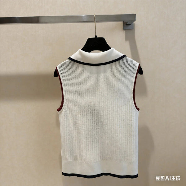 CC 2026 Cream Sleeveless Knit Polo Vest Acrylic 230239
