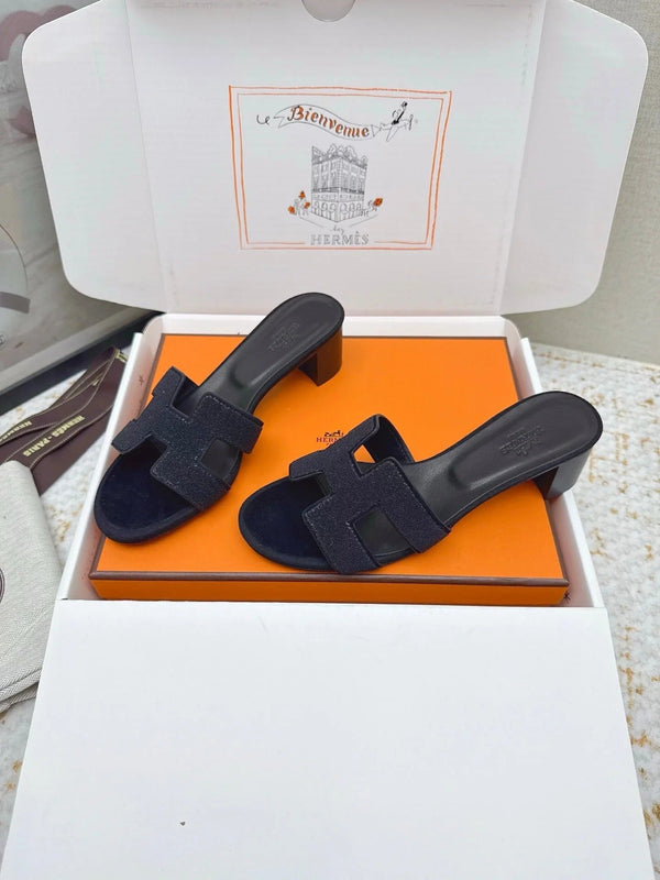 HM 26ss Sandales Oran 50 Strass Noir Cuir de vachette 625266