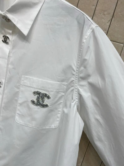 Chemise brodée logo Chanel 2026 coton blanc 356991