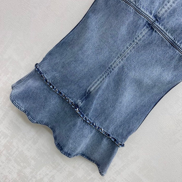 Chanel Robe Gilet en Jean Brodé Coton Bleu 2026 356148