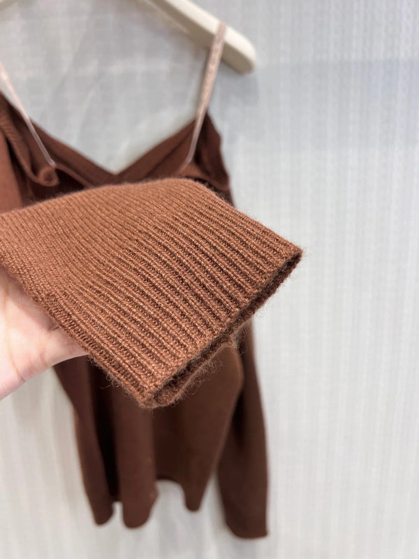 Miumiu 2026 Cardigan Camisole Épaules Dénudées Caramel Cachemire 356940