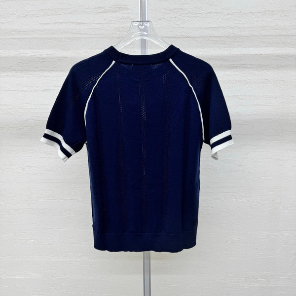 Miumiu 2026 T-shirt Laine Cachemire Bleu Blanc 356971