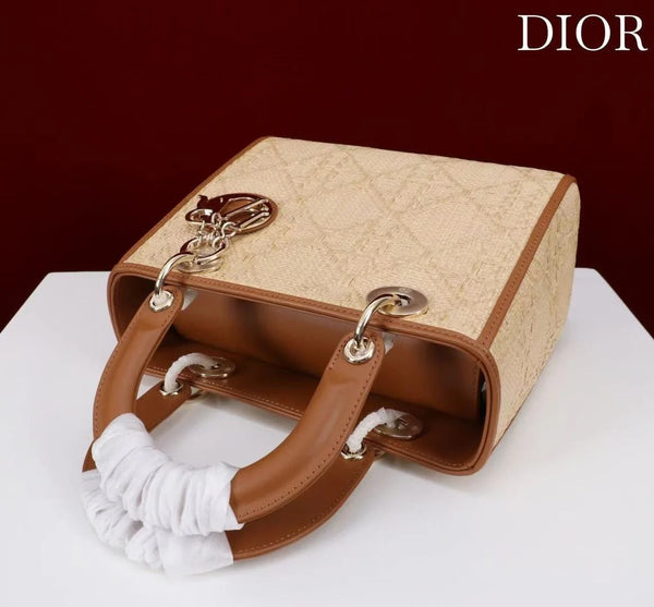 Dior 2026 Lady Dior Bag 24cm Beige Brown Raffia Leather