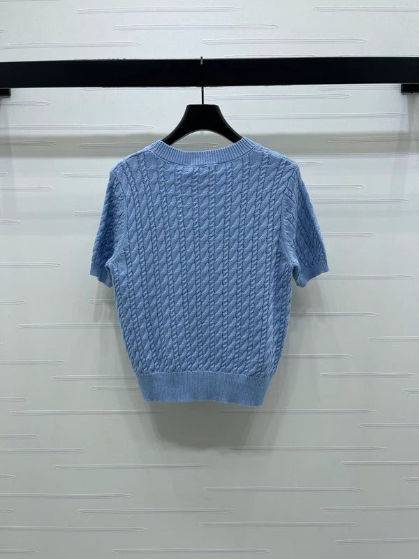 Dior 2026 Crew Neck Cable Knit Short-Sleeve T-Shirt Wool