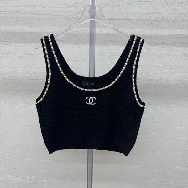 Chanel 2026 Top en maille sans manches Laine crème et noire 356946