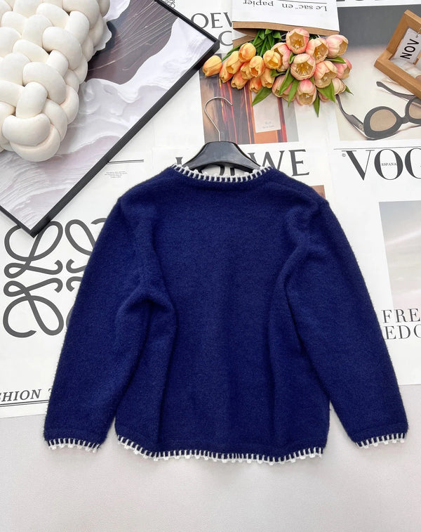 Cardigan en maille col V bleu marine laine cachemire CC 26 785160