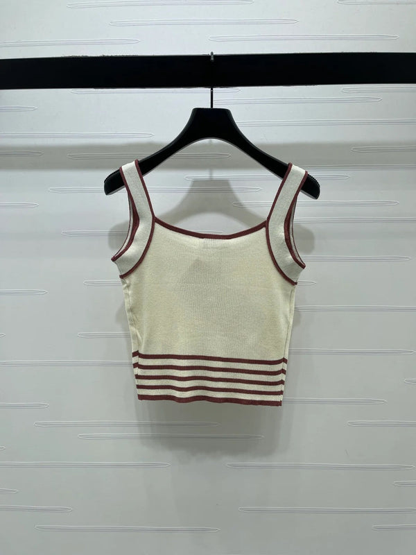 Miumiu 2026 Débardeur en maille rayé Laine et cachemire crème et blanc 356492
