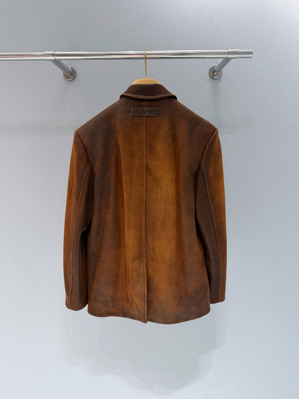 Miumiu 2026 Waxed Jacket Brown Suede Leather