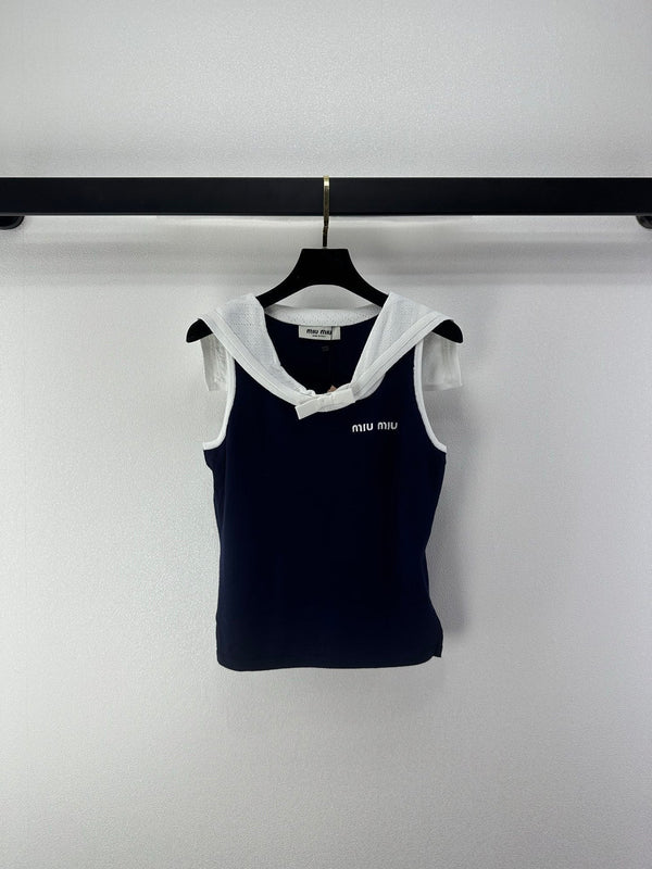 Miu 2026 Sailor Collar Bow Short-Sleeve Cotton 395594