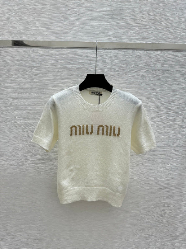 Haut Miu Miu 2026 manches courtes blanc gris noir Tencel coton 14171