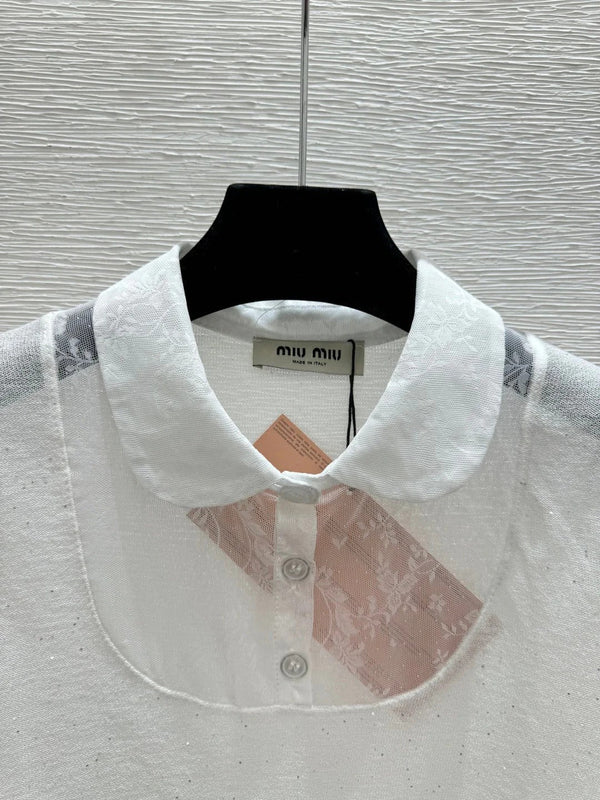 Miu 2026 Collared Knitted Short-Sleeve T-Shirt Tencel Nylon 441849