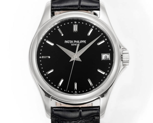 Patek Philippe Calatrava 37mm Black Dial Black Leather Strap
