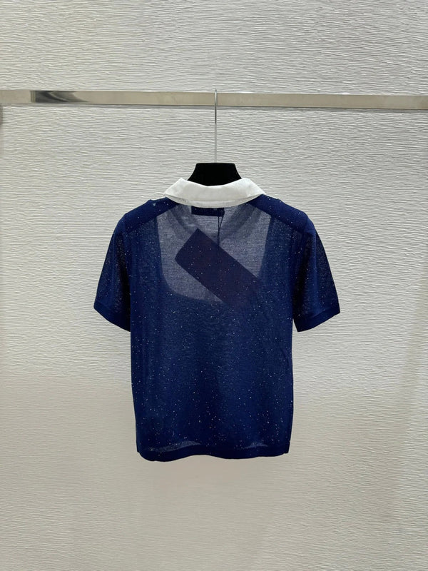 Miu 2026 Collared Knitted Short-Sleeve T-Shirt Tencel Nylon 441849