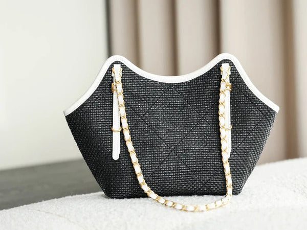 Sac Maxi Hobo Chanel 2026 28cm Cuir Paille Noir 351070
