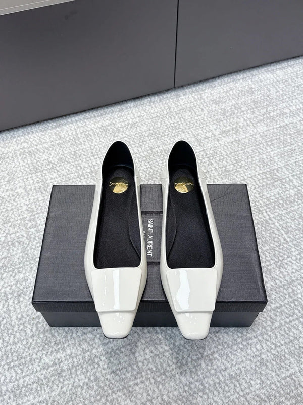 YSL 26ss Square Toe Loafers White Patent Leather 662733