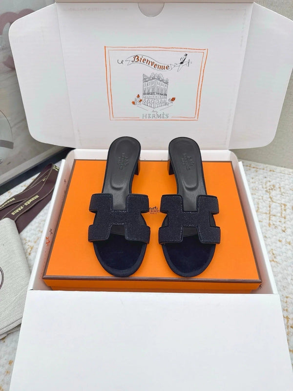 HM 26ss Sandales Oran 50 Strass Noir Cuir de vachette 625266
