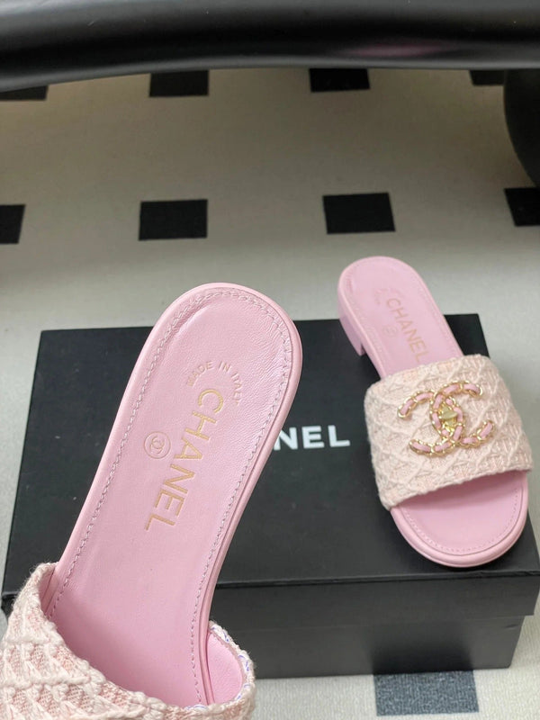 CC 26s Flat Slippers Pink Fabric Sheepskin 649488