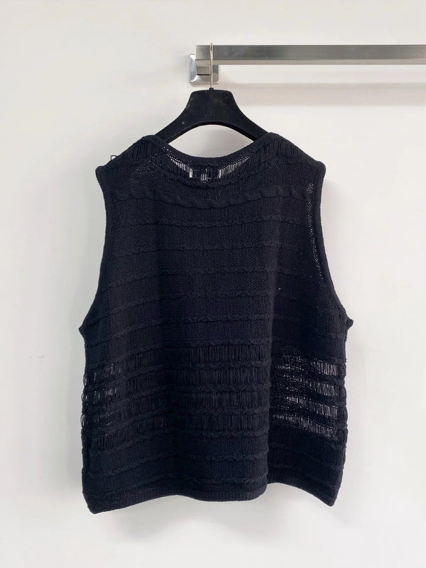 Chanel 2026 Gilet ajouré en viscose et nylon noir et gris