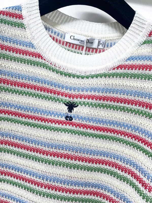 CD 2026 Multi Color Striped Knit Short Sleeve T-shirt Wool Laine 405746