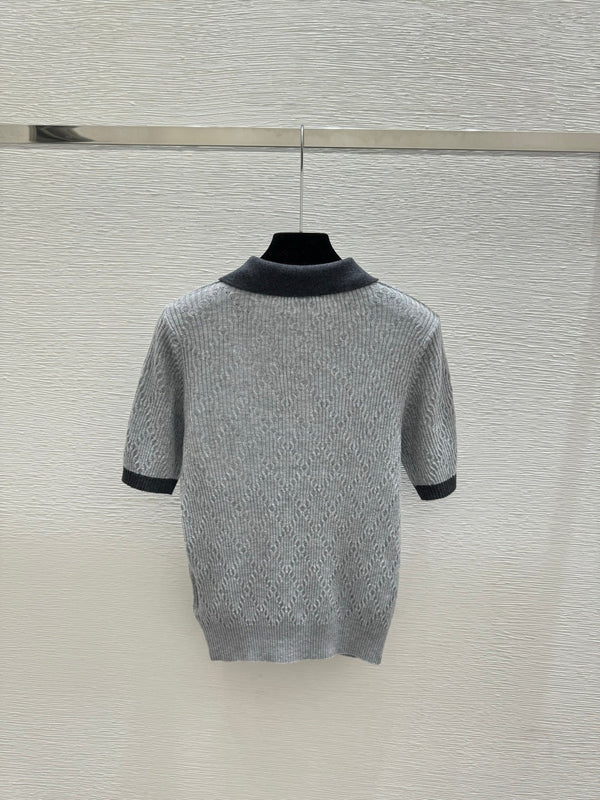 Polo en maille à manches courtes Miumiu 2026 en laine beige et grise