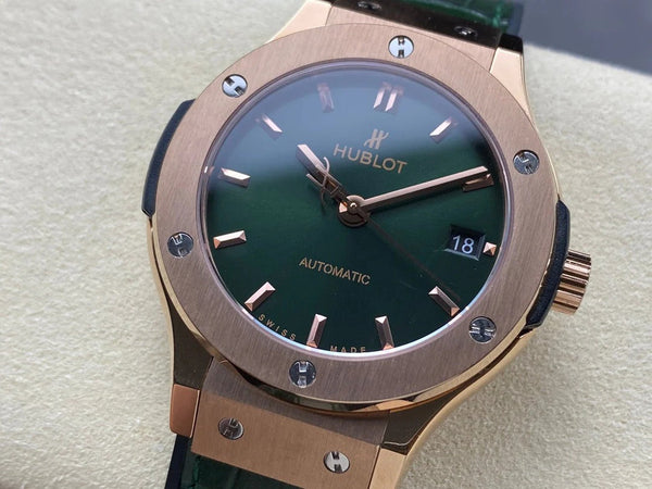 Hublot Classic Fusion 38mm Rose Gold Green Dial Green Leather Strap