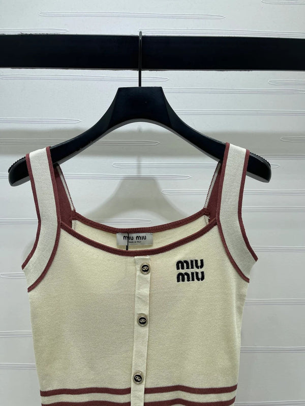 Miumiu 2026 Débardeur en maille rayé Laine et cachemire crème et blanc 356492