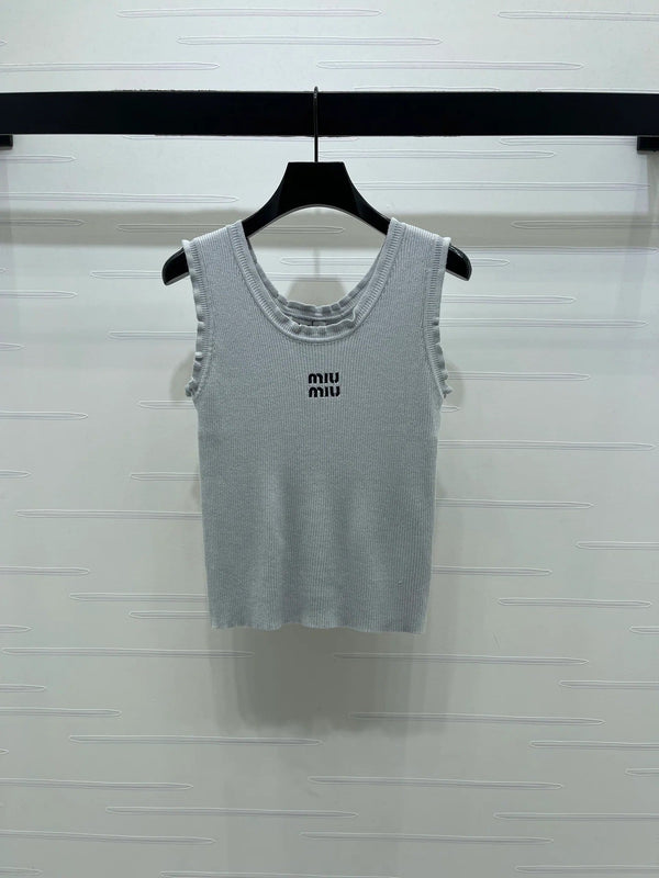 Miumiu 2026 Lace-trimmed Camisole Knit Vest Wool Tencel