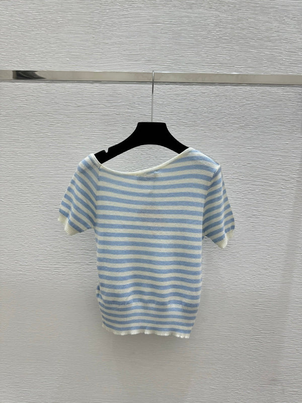 Miumiu 2026 Striped Knit Short-Sleeve Blue and Black Wool Polyester 132745