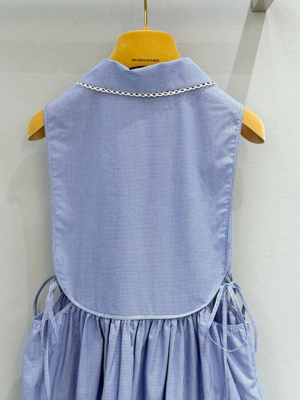 Robe sans manches à carreaux en coton bleu Miu Miu 2026