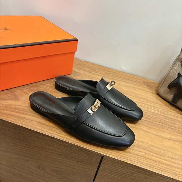 HM 26ss Mule Black Calfskin Gold Buckle 638469