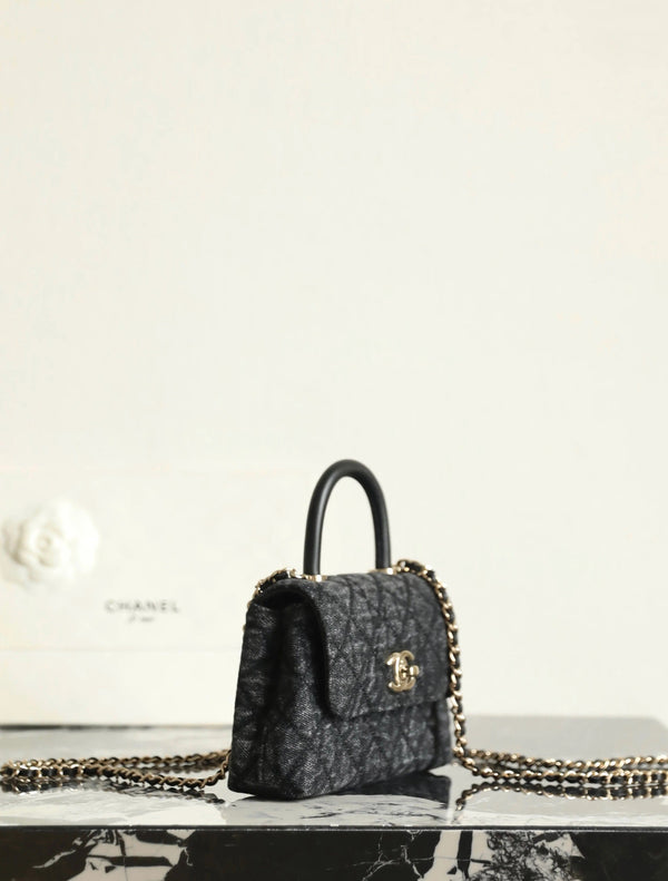 CC 2026 Coco Top Handle Bag 14.5cm Black Denim Leather 352687