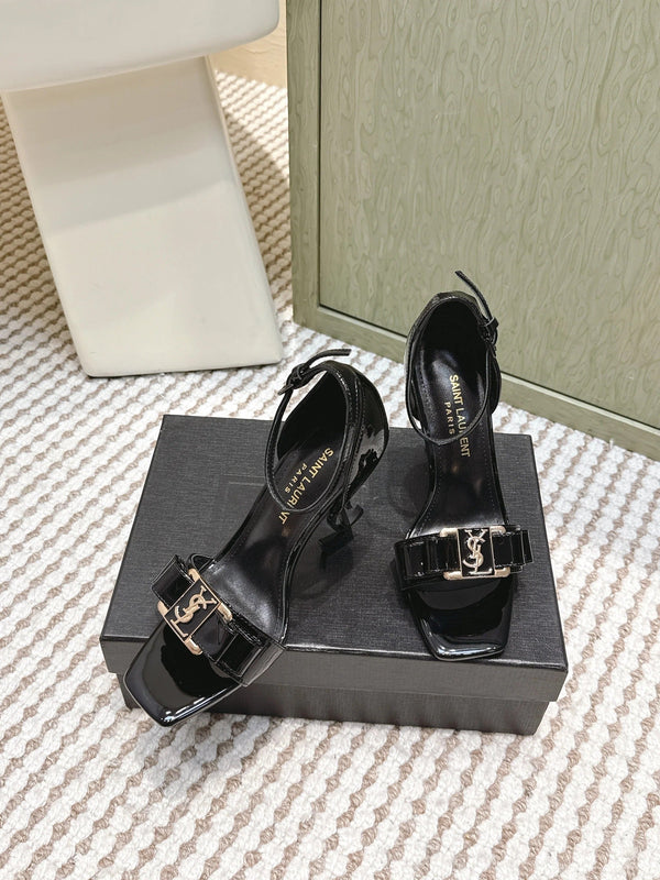 YSL 26ss High-Heeled Sandals 85 Black Patent Leather 654678