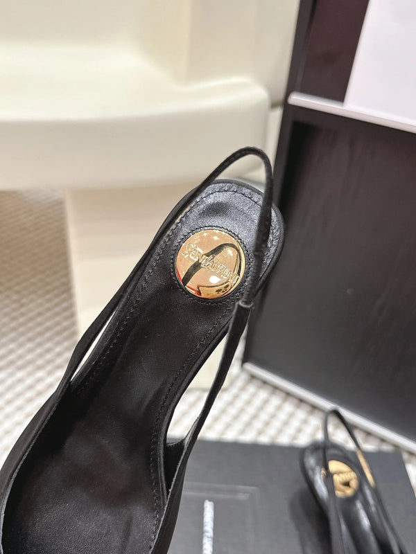 YSL 26ss Slingback 50 Black Satin Leather 654681