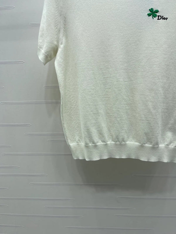Dior 2026 Crew Neck Knit Short-Sleeve Shirt with Logo Wool