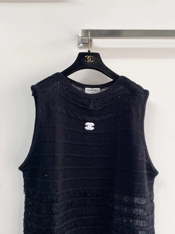 Chanel 2026 Gilet ajouré en viscose et nylon noir et gris