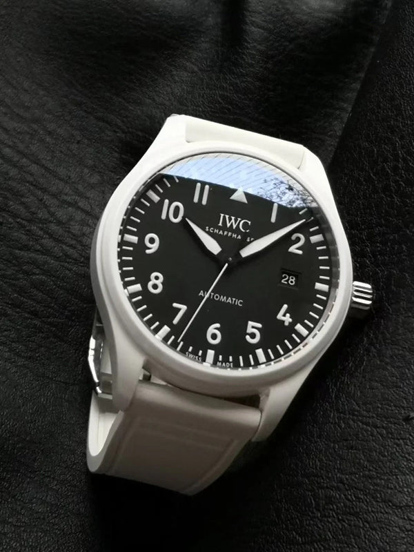 IWC Pilot 41mm Black Dial White Steel Case Rubber Strap