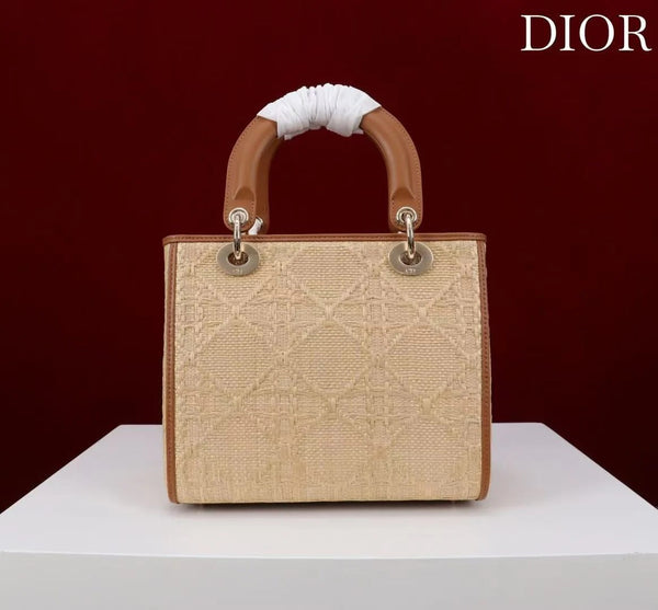 Dior 2026 Lady Dior Bag 24cm Beige Brown Raffia Leather
