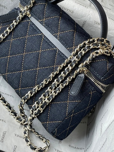 Chanel 2026 Vanity Bag 19.5cm Blue Denim Leather