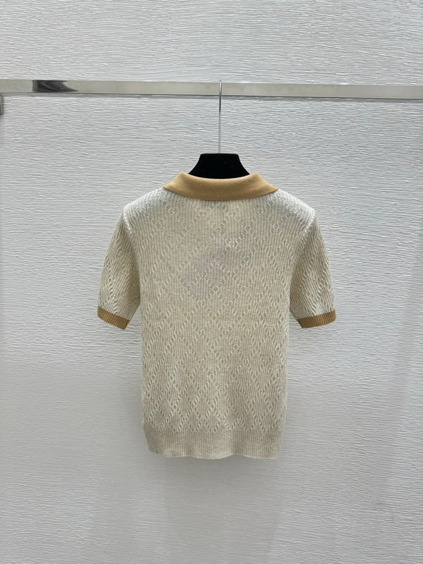 Polo en maille à manches courtes Miumiu 2026 en laine beige et grise
