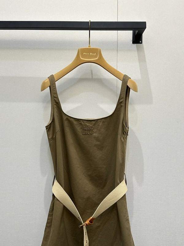 Miumiu 2026 Vest Dress Khaki Brown Cotton 136569