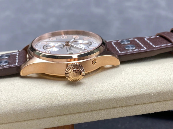 IWC Big Pilot 46mm Gray Dial Pink Gold Case Brown Leather Strap