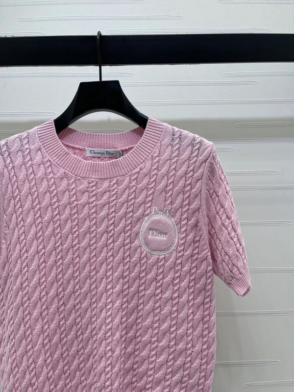 Dior 2026 Crew Neck Cable Knit Short-Sleeve T-Shirt Wool
