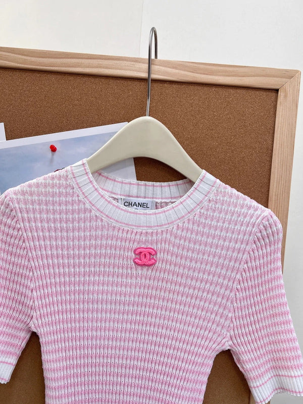 CC 2026 Knit Short-Sleeve T-Shirt White Pink Tencel 463388