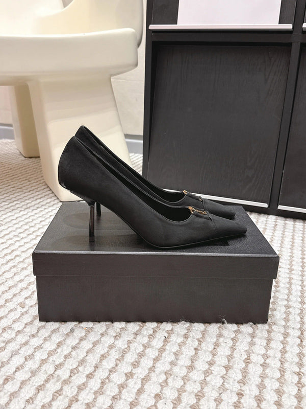 YSL 26ss High Heel Pumps 75 Black Suede 654701